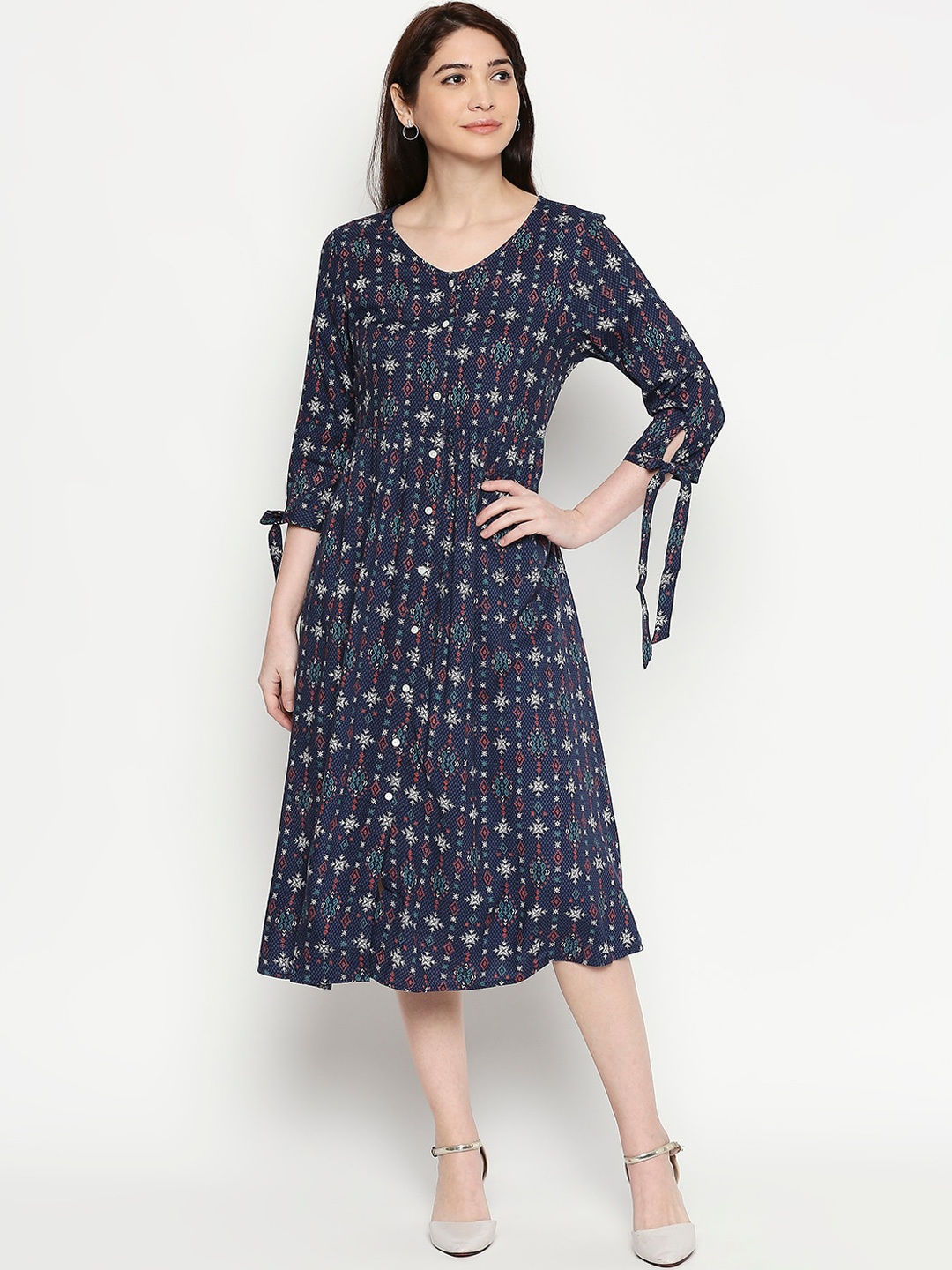 

People Women Navy Blue Printed A-Line Dress