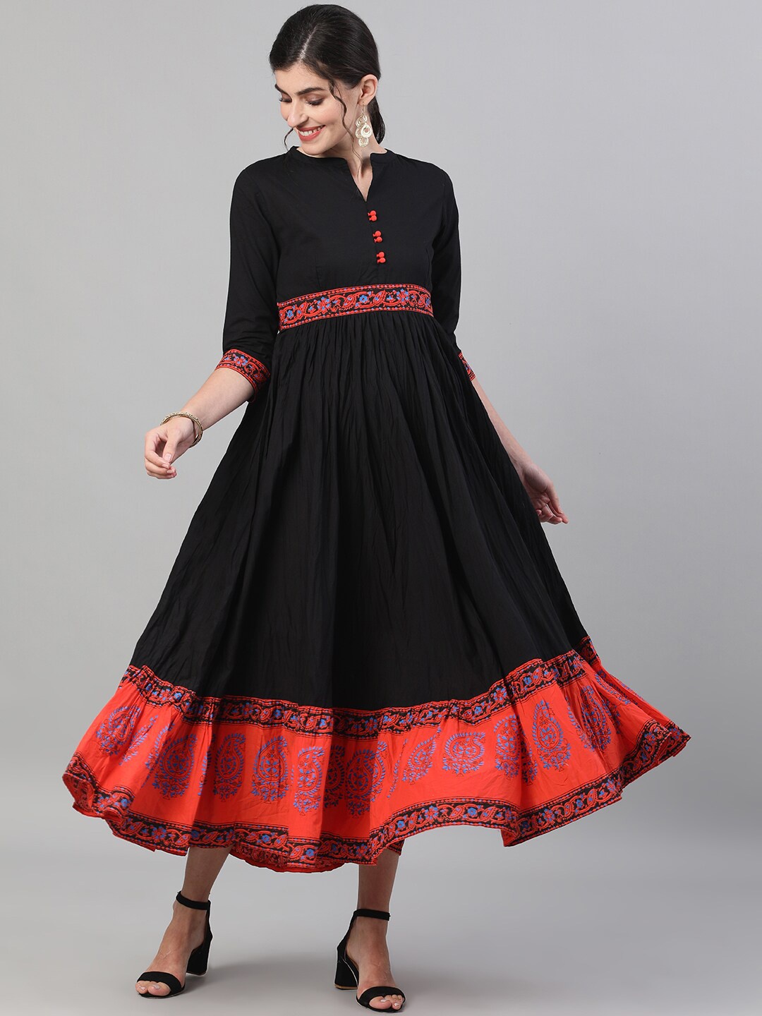 

GULMOHAR JAIPUR Women Black Printed Fit and Flare Dress