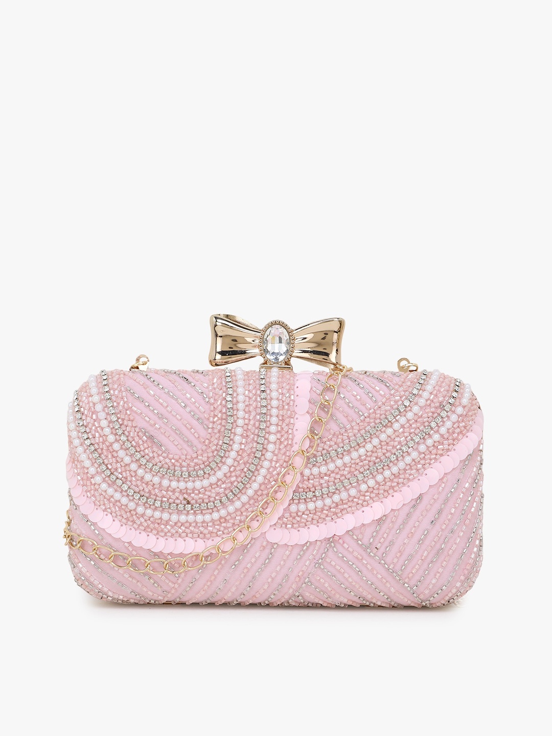 

Anekaant Pink & Gold-Toned Embellished Embellished Clutch
