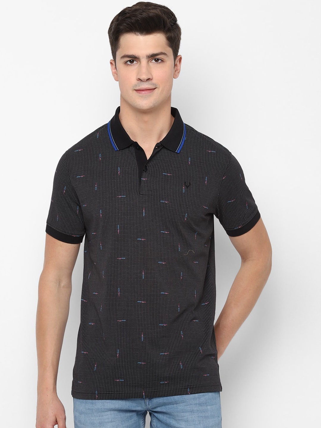 

Allen Solly Men Black Self Design Polo Collar T-shirt