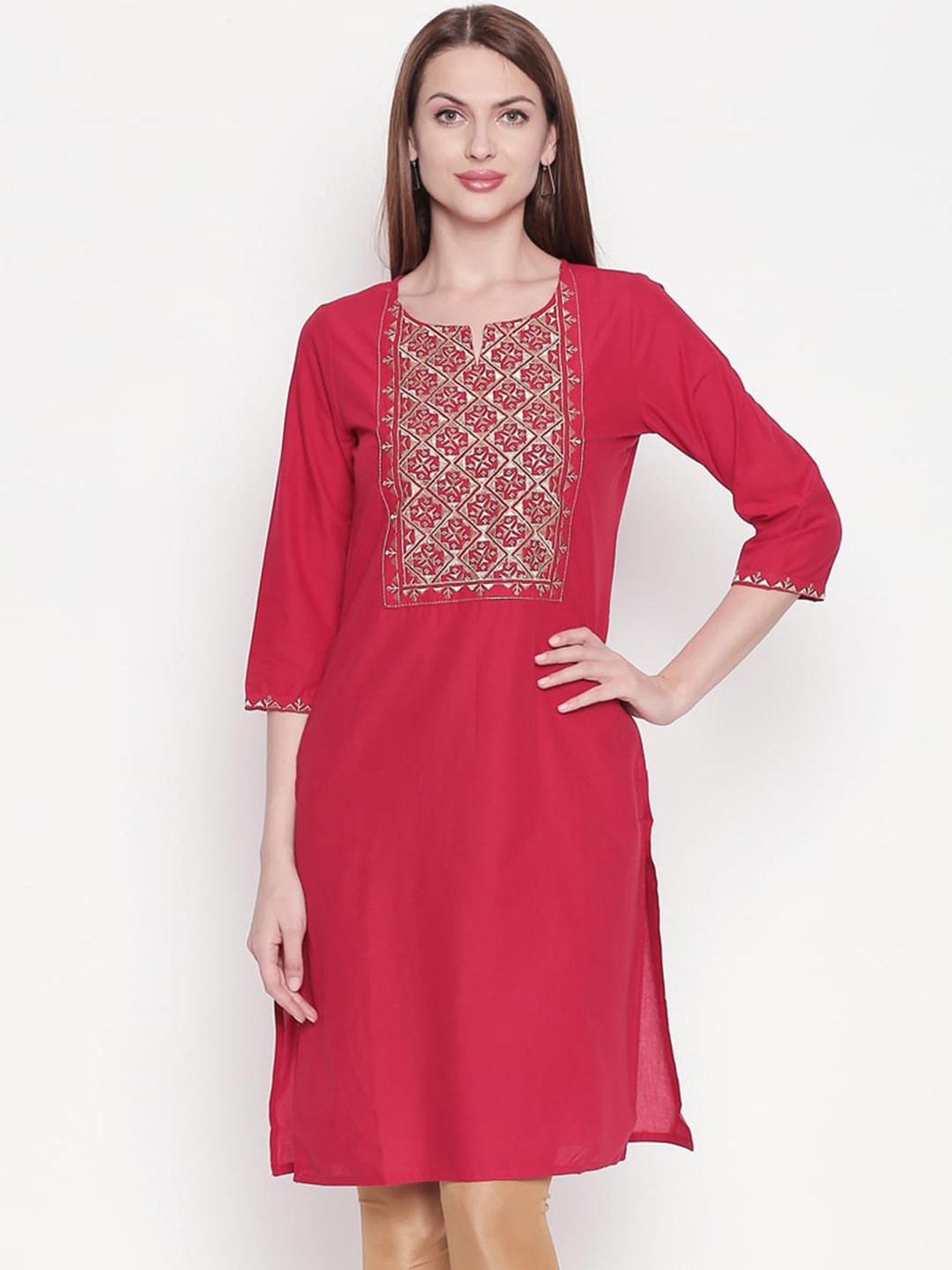 

Rangmanch by pantaloons Women Red Yoke Design Straight kurta