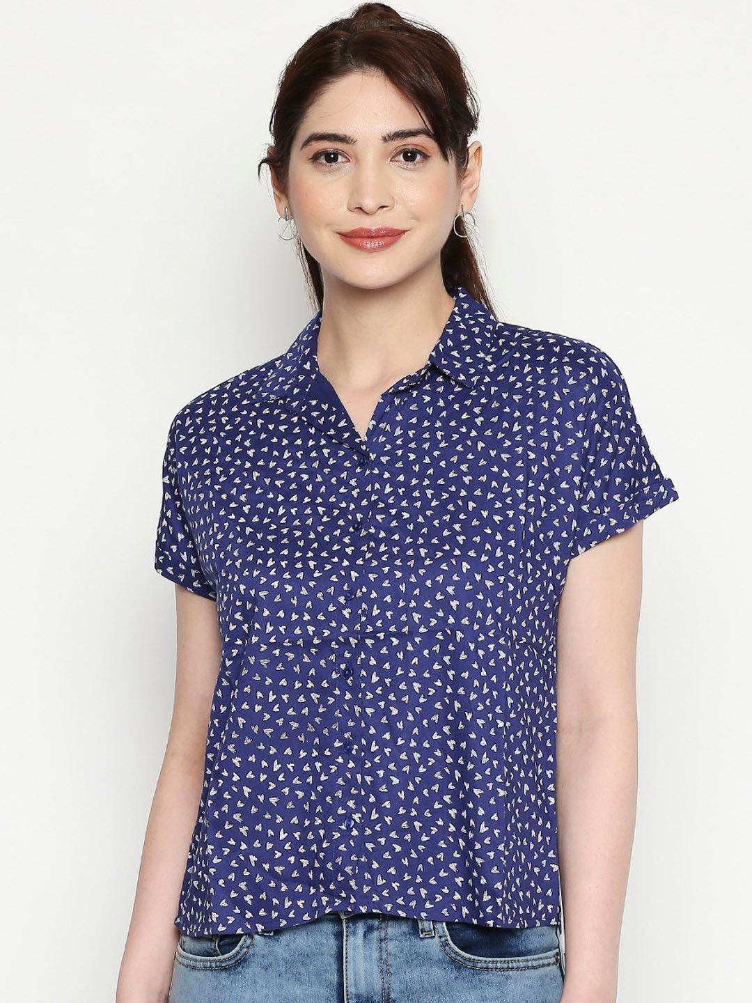 

People Women Blue Regular Fit Printed Casual Shirt