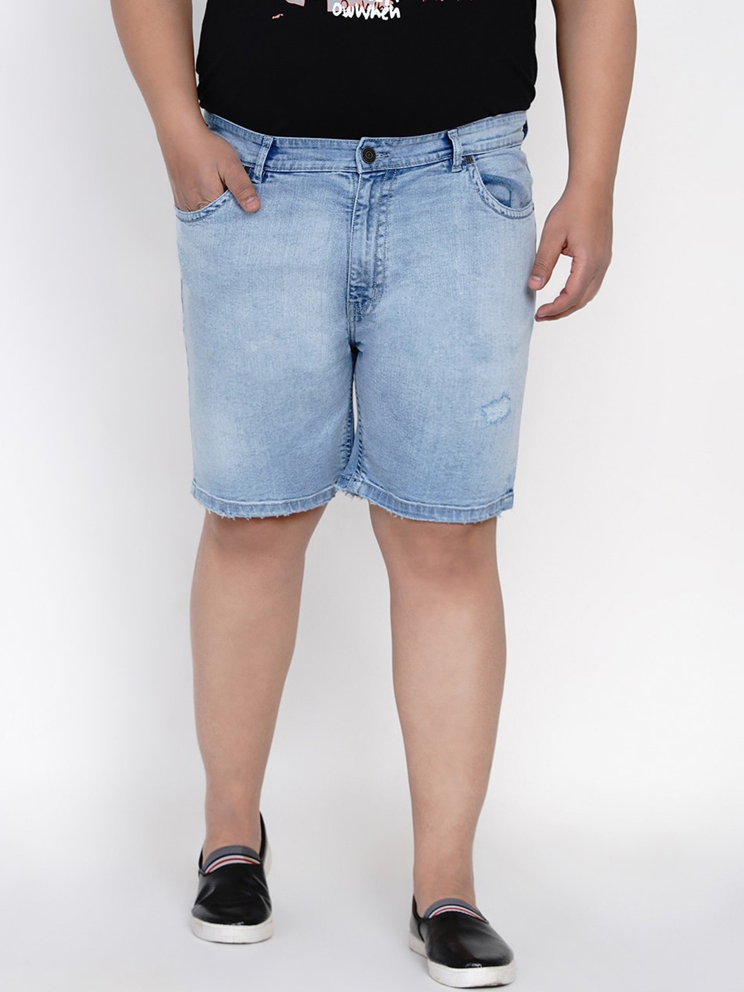 

John Pride Plus Size Men Blue Washed Regular Fit Denim Shorts