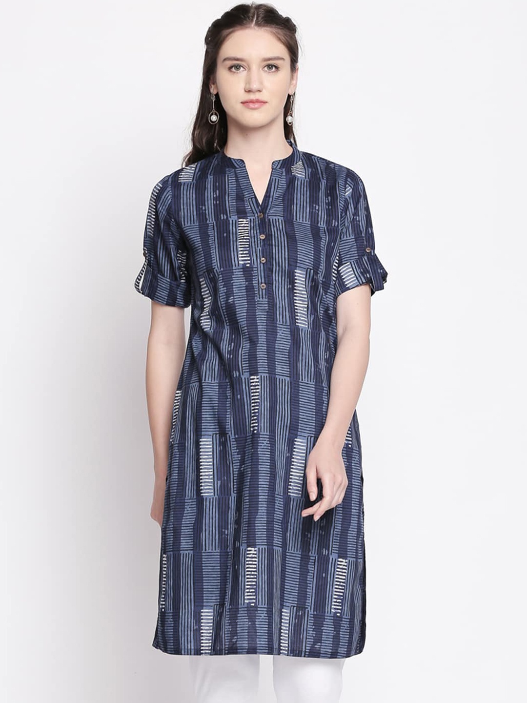 

RANGMANCH BY PANTALOONS Women Blue Striped Printed Kurta