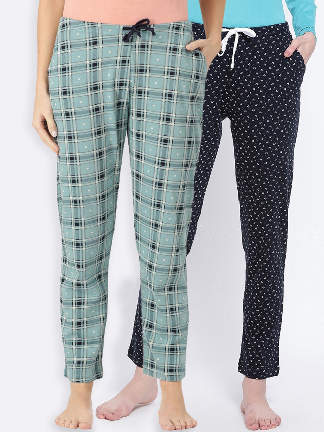 Kanvin Women Pack of 2 Blue Cotton Lounge Pants