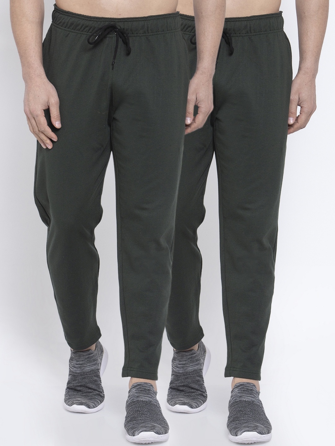 

NEUDIS Men Pack of 2 Olive Green Pure Cotton Solid Track Pants