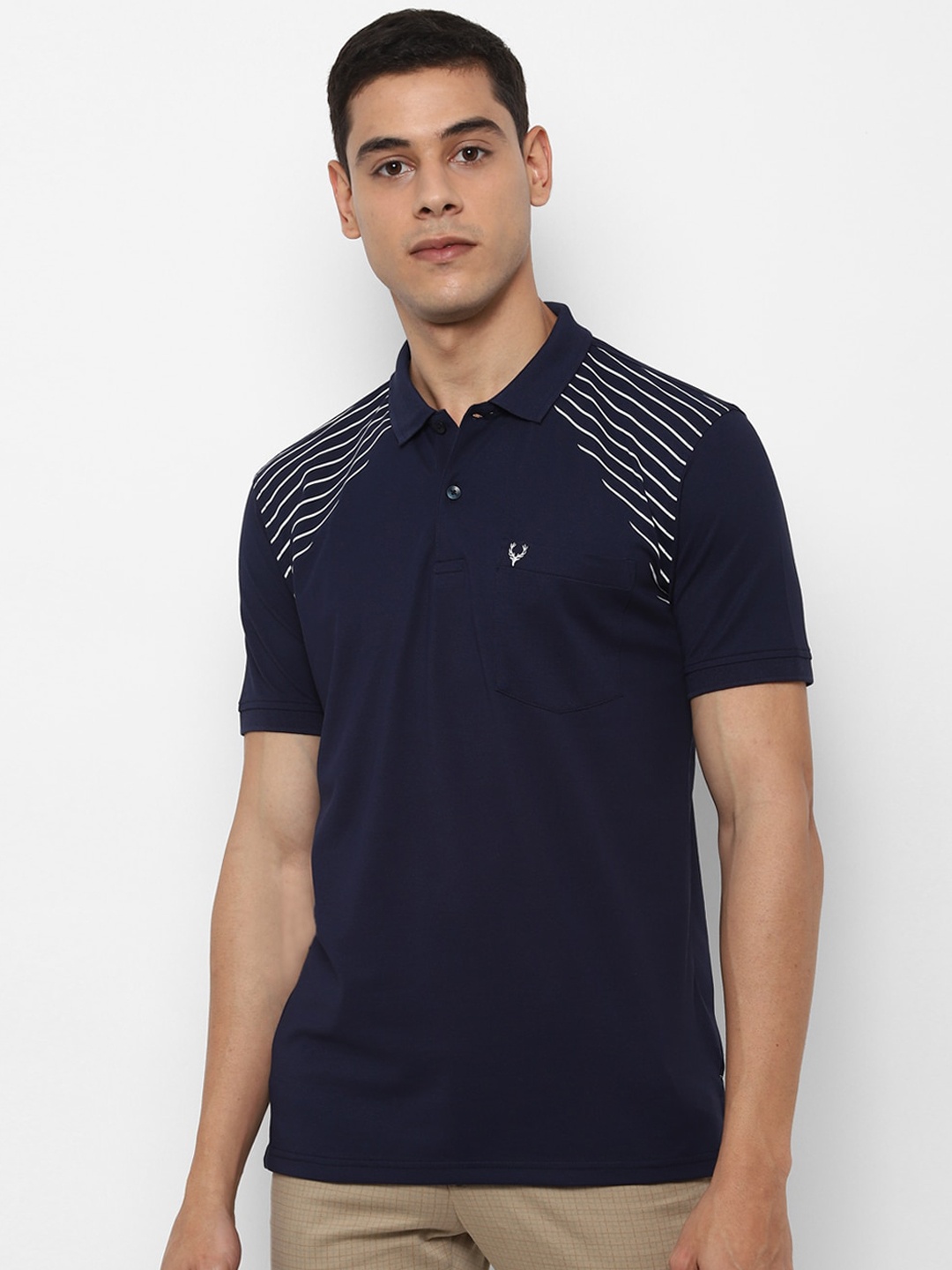 

Allen Solly Men Navy Blue Solid Polo Collar Pure Cotton T-shirt