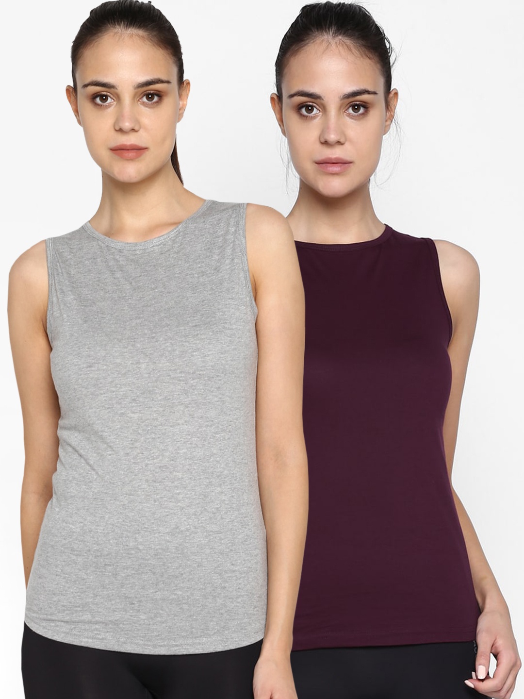appulse Women Pack of 2 Slim Fit Solid Round Neck T-shirts, Maroon