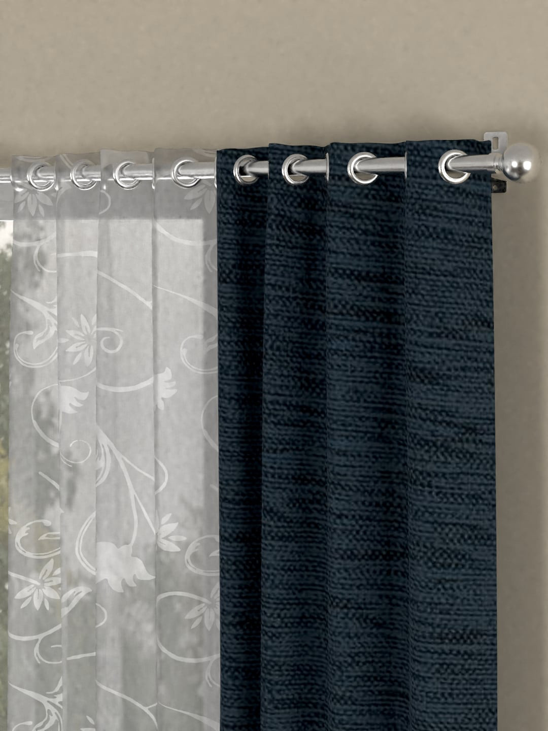 

ROSARA HOME Navy Blue & White Set of 4 Long Door Curtains