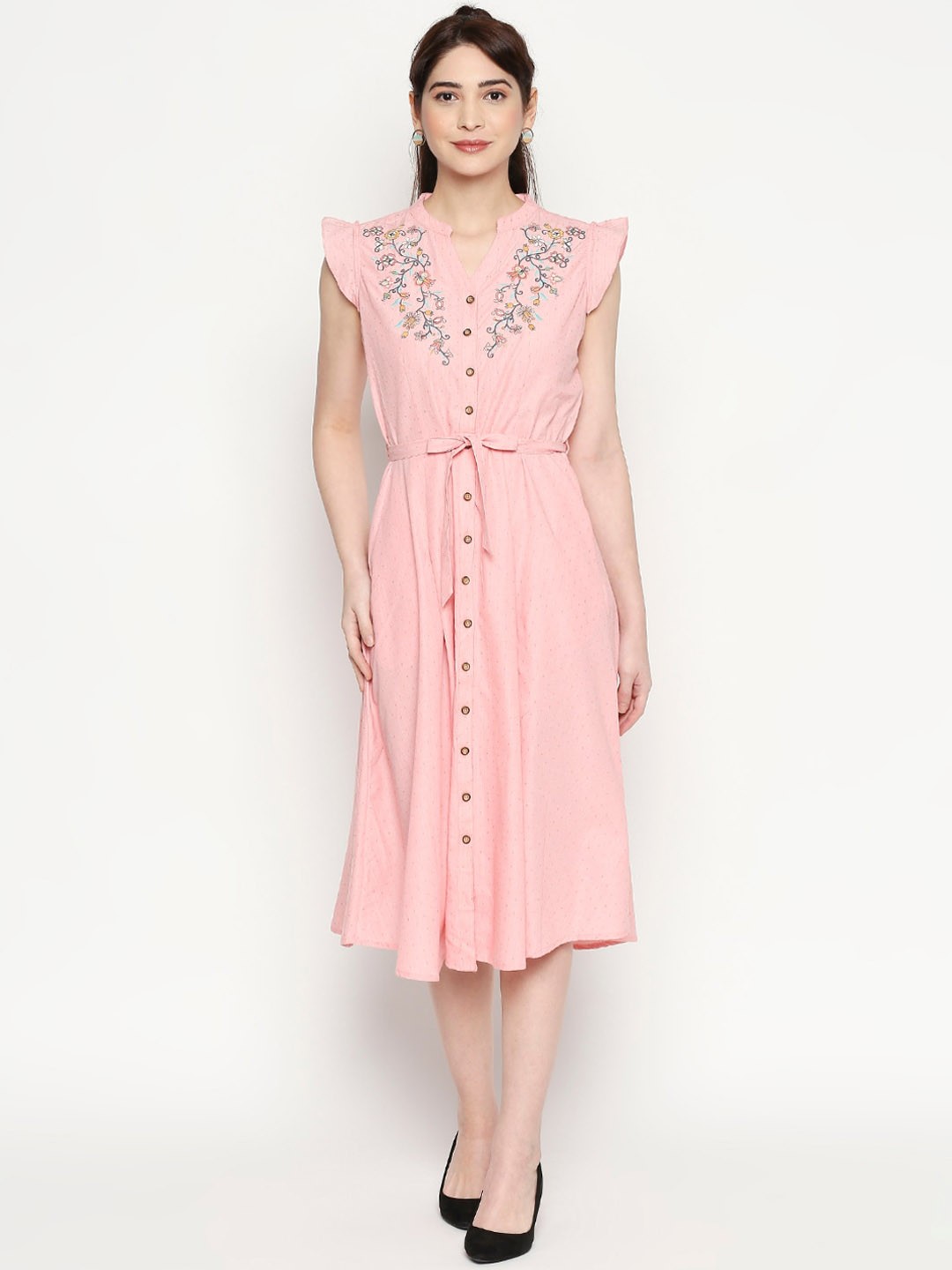 

People Women Pink Embroidered A-Line Dress