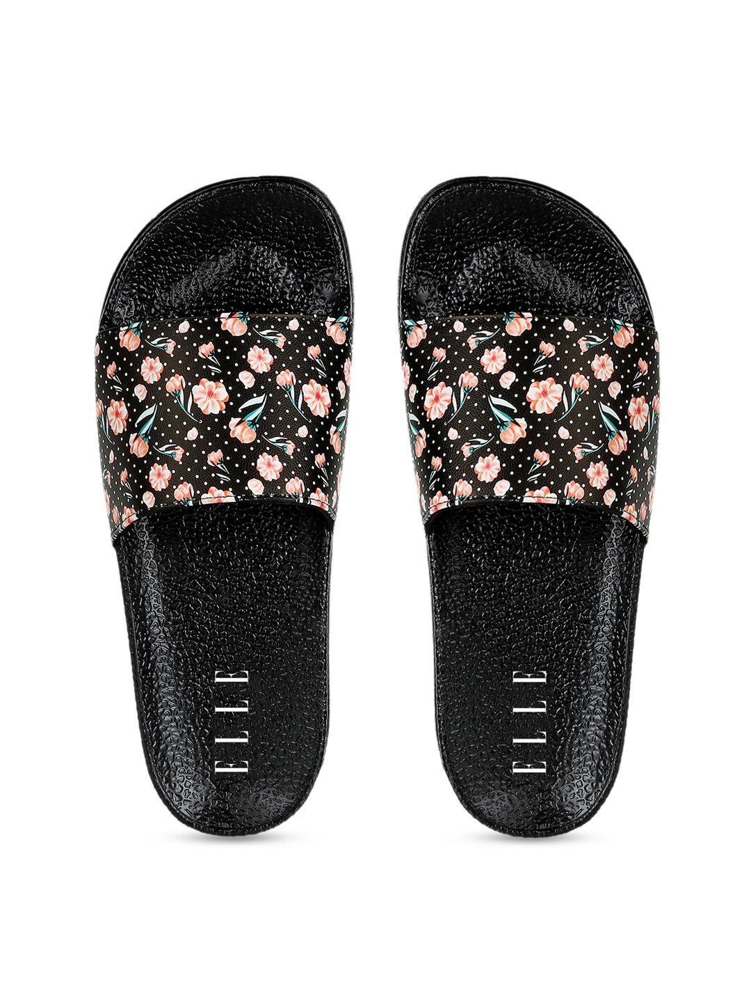 

ELLE Women Black & Orange Printed Sliders