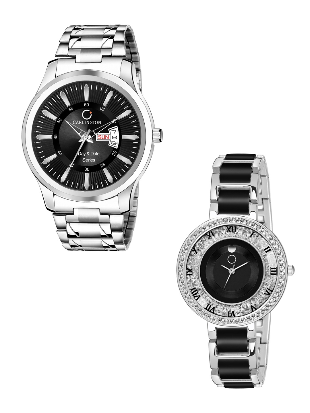 

CARLINGTON Unisex Black & Silver-Toned Combo Analogue Watch