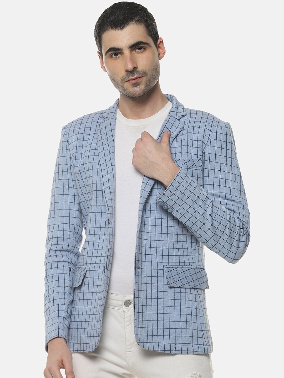 

Campus Sutra Men Blue & Black Checked Single-Breasted Casual Blazer