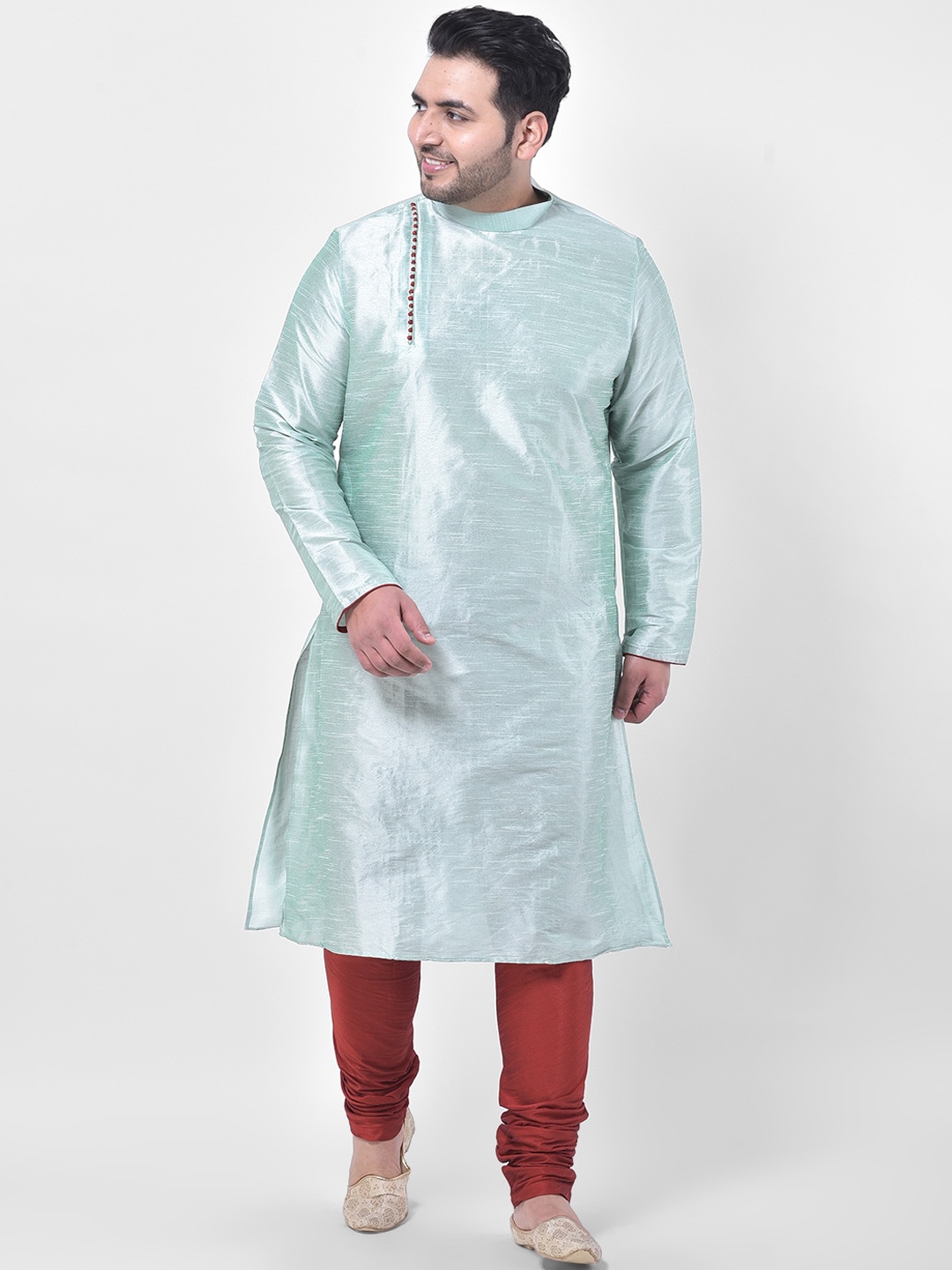 

DEYANN PLUS Men Green Silk Woven Kurta Churidar Set