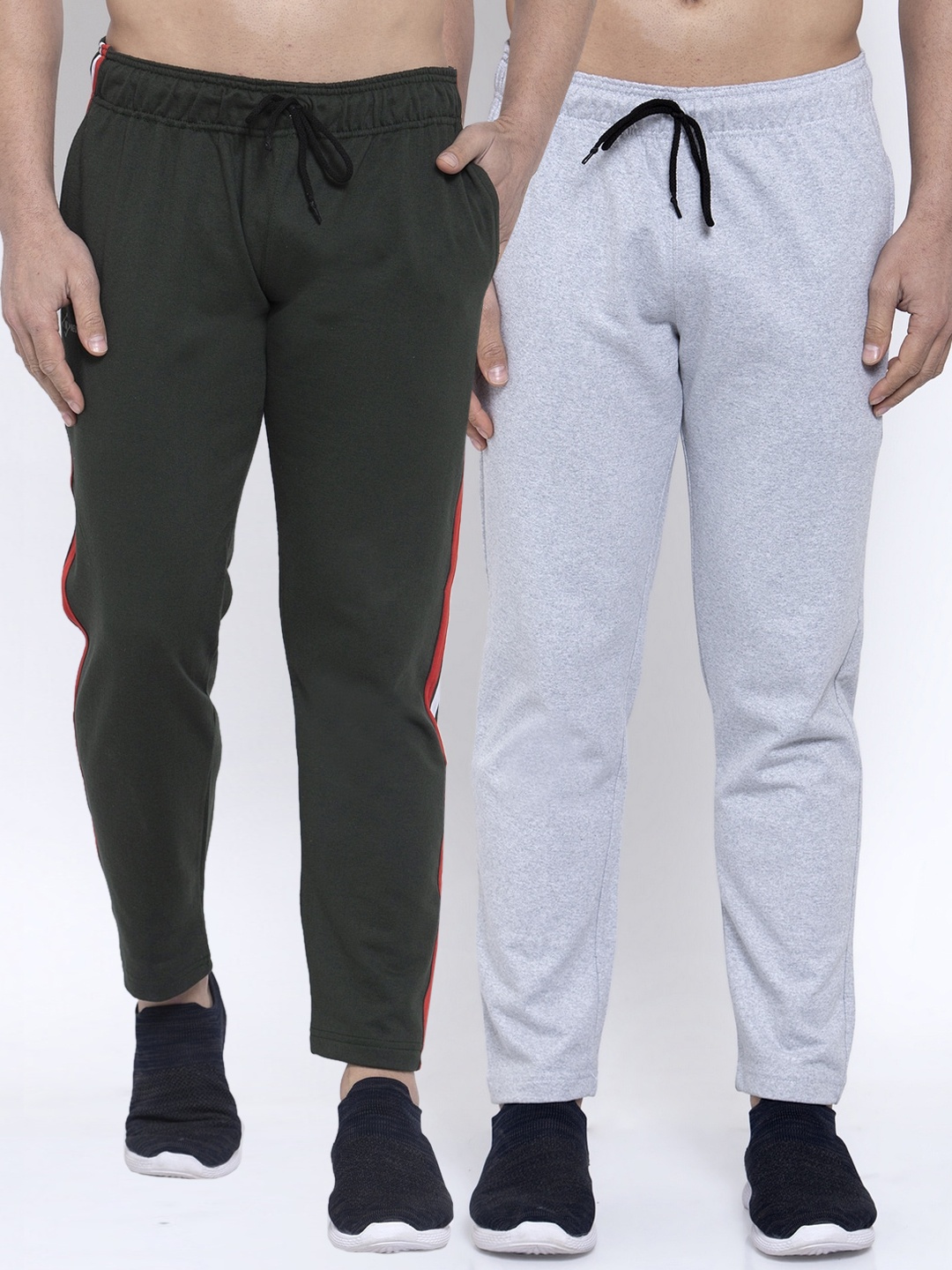 

NEUDIS Men Pack of 2 Pure Cotton Solid Track Pants, Olive