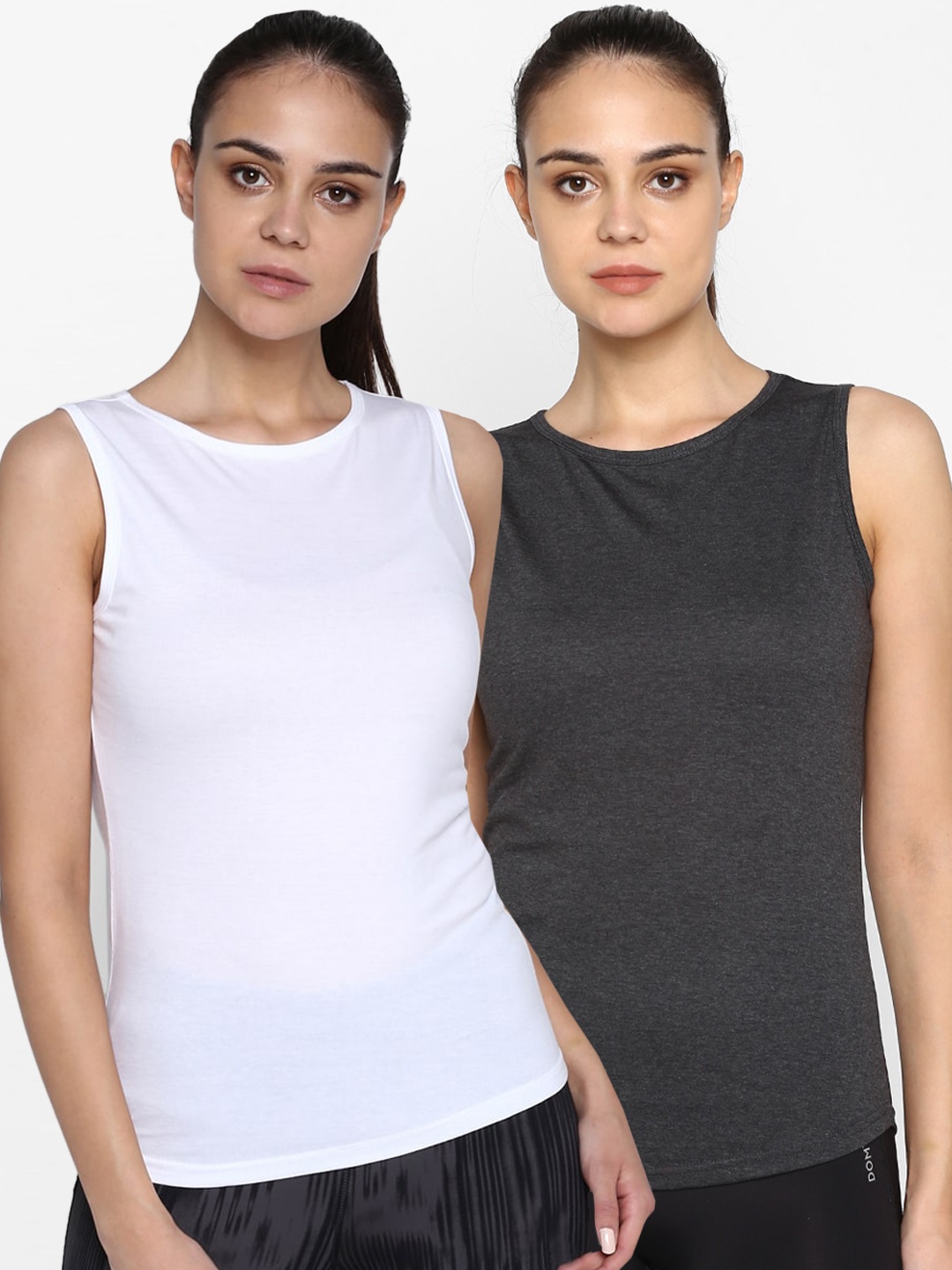 

appulse Women Pack of 2 Grey & Off-White Solid Round Neck T-shirt