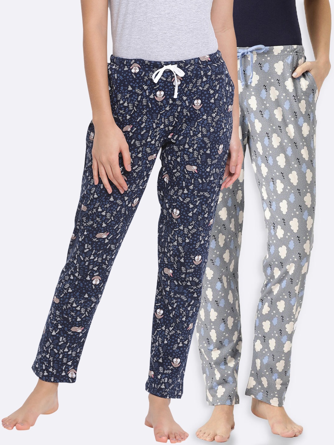 

Kanvin Women Navy Blue & Grey Pack Of 2 Printed Cotton Lounge Pants