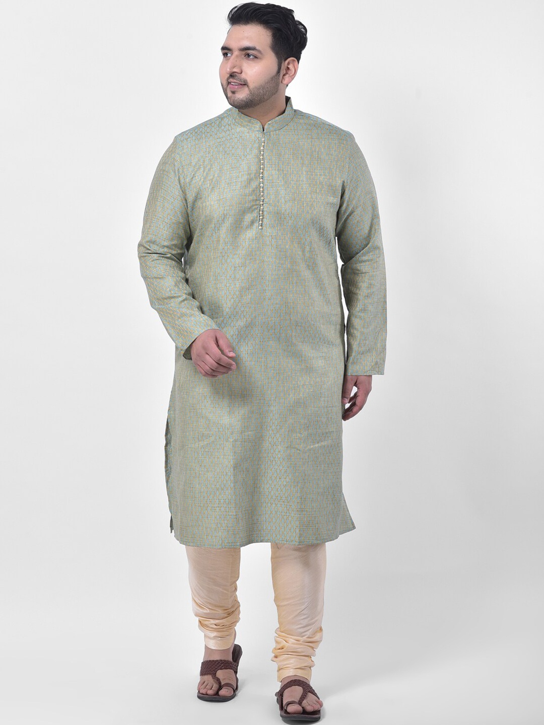

DEYANN PLUS Men Blue & Gold-Toned Geometric Kurta
