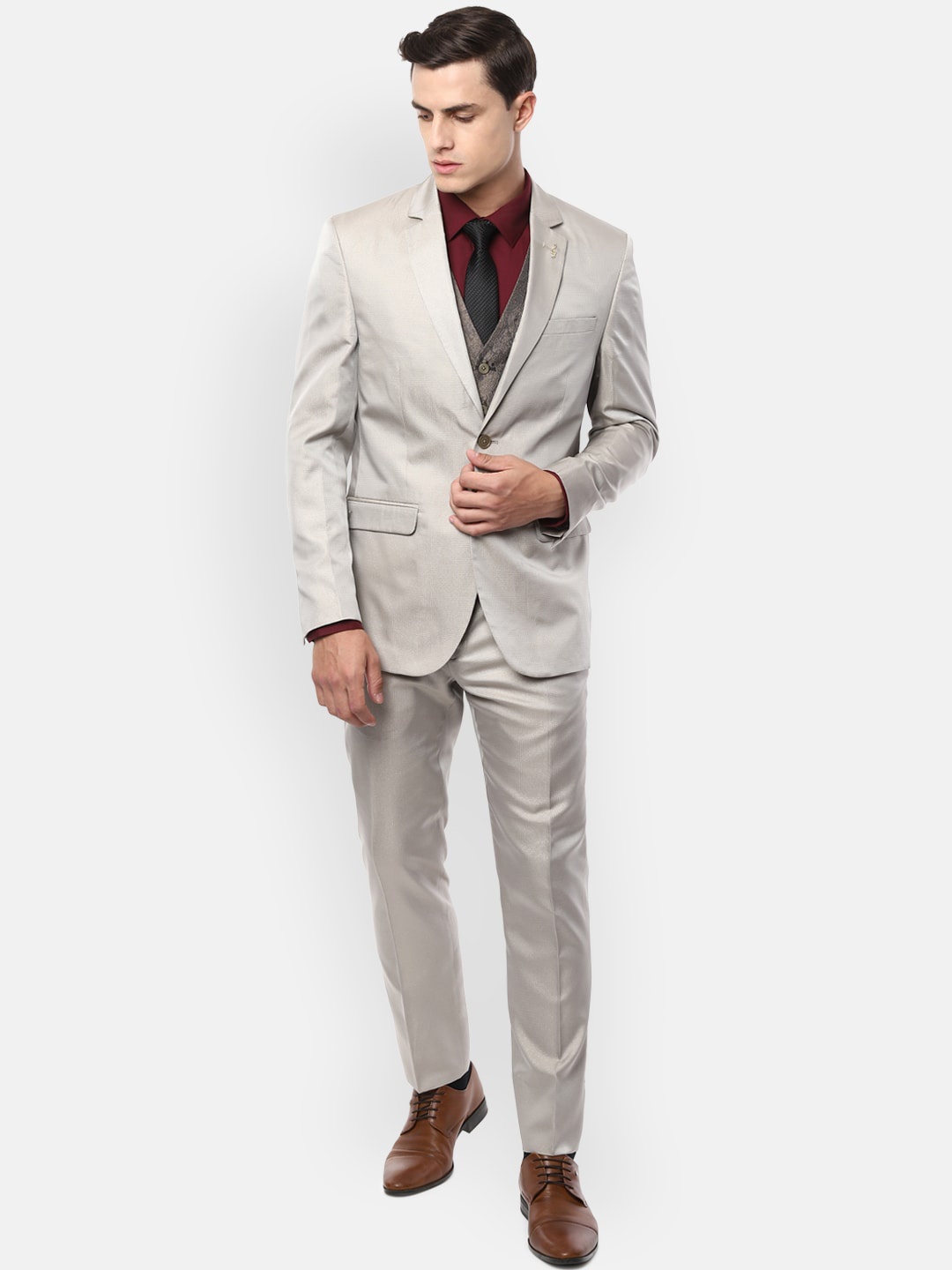 

Van Heusen Men Grey Self-Design Slim-Fit Single-Breasted Formal Suit