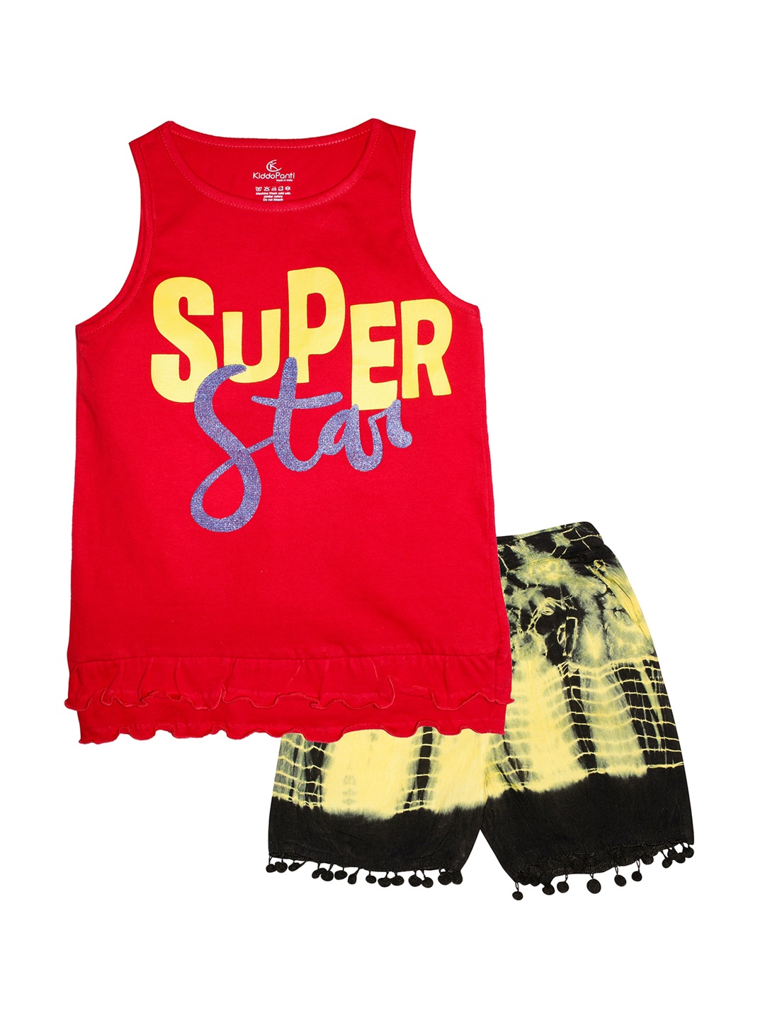 

KiddoPanti Girls Red & Yellow Printed T-shirt with Shorts