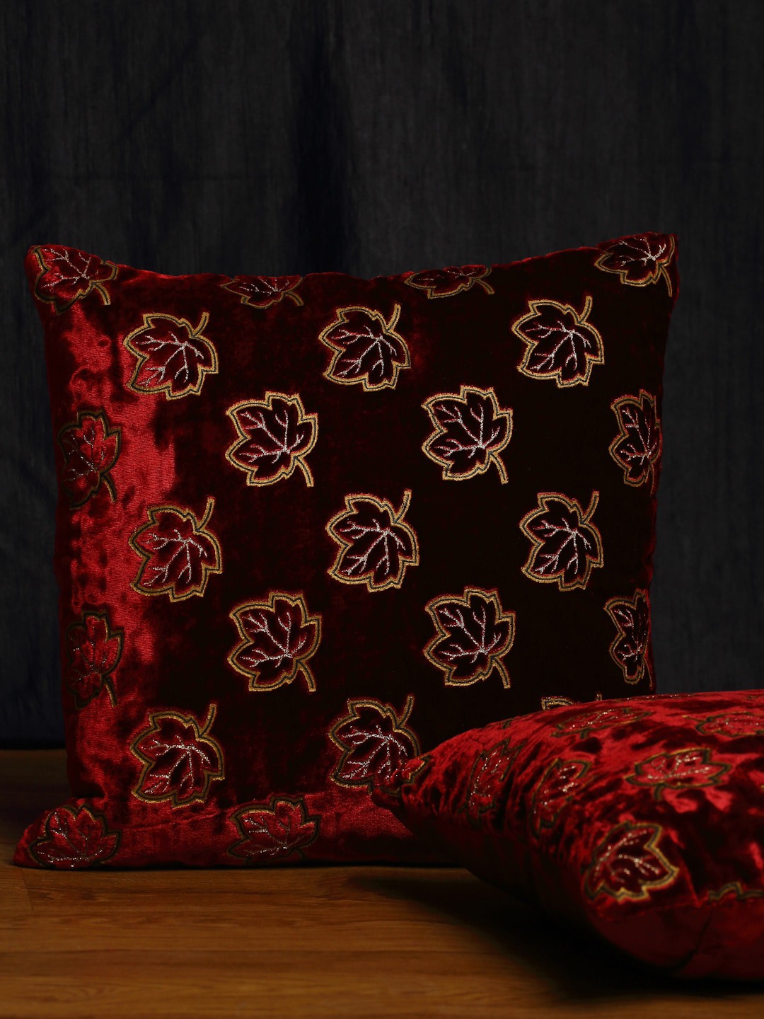 

HOSTA HOMES Red & Gold-Coloured Set of 2 Velvet Square Cushion Covers