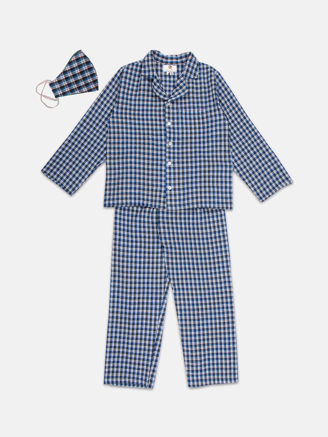 

TINY HUG Boys Blue White Checked Night suit