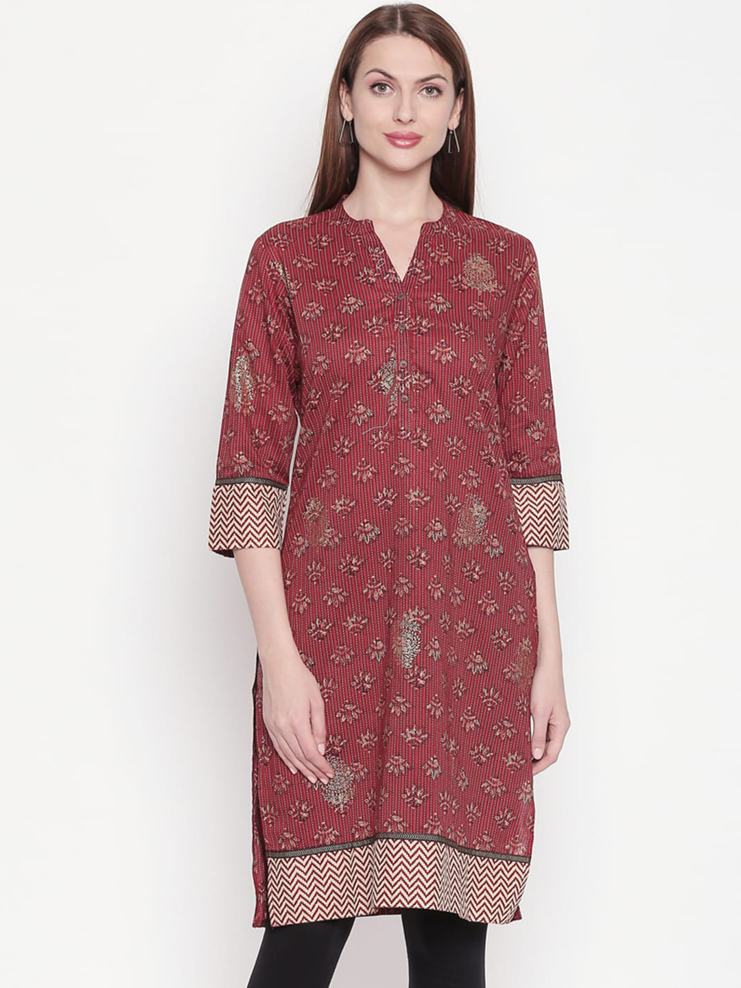 

Rangmanch by pantaloons Women Maroon Printed Kurta
