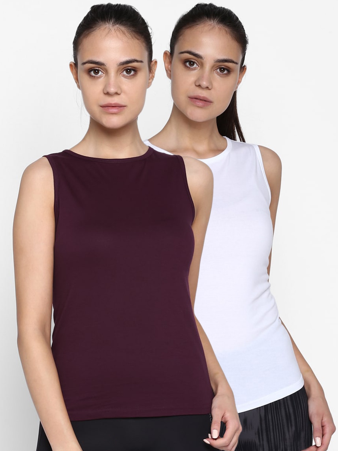 appulse Women Pack Of 2 Solid Round Neck T-shirt, Maroon