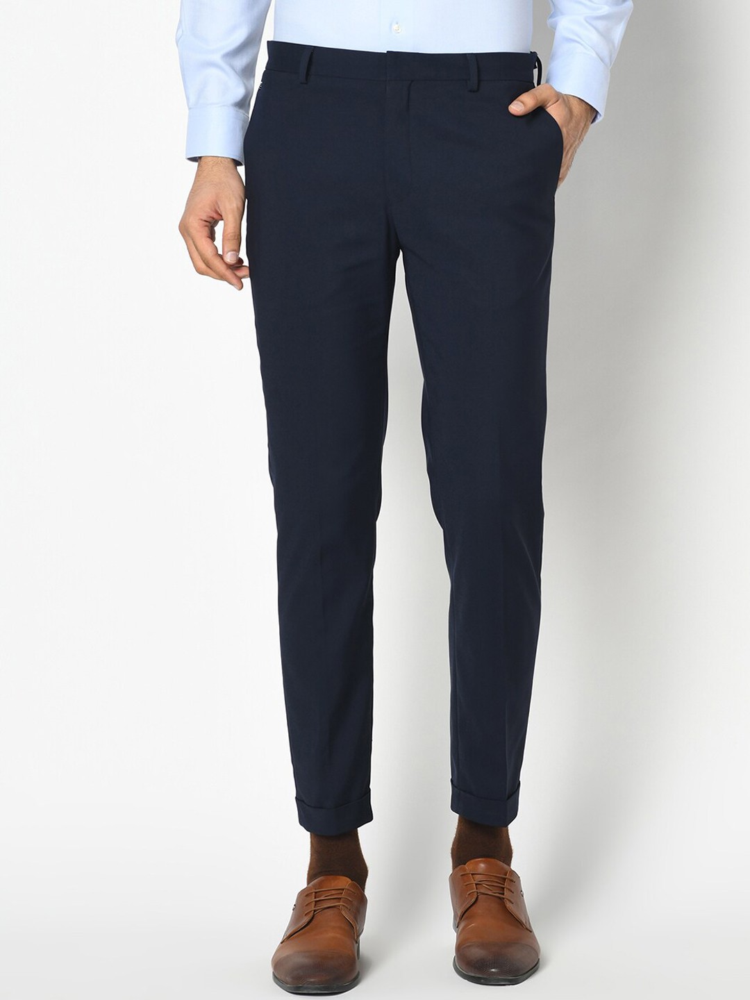 

Blackberrys Men Navy Blue Skinny Fit Regular Cotton Trousers
