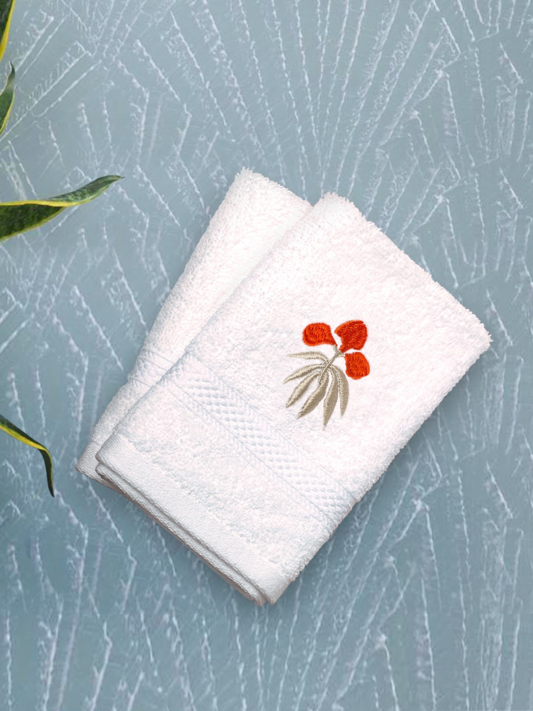 

PETAL HOME Unisex Set Of 2 White & Orange Solid 550 GSM Hand Towels