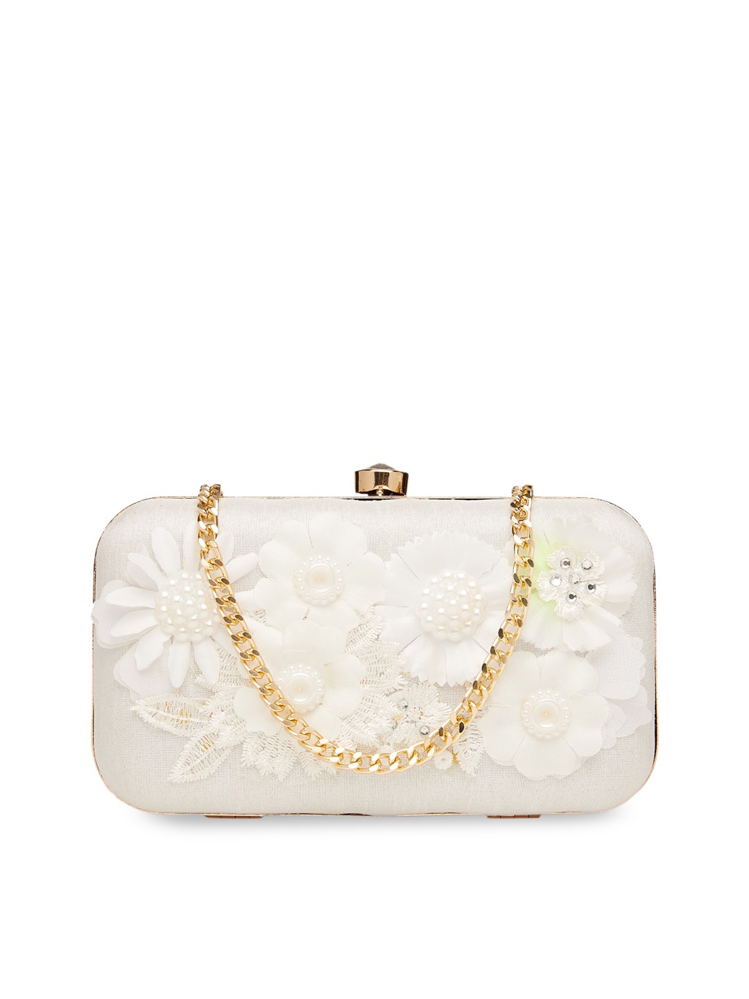 

Vdesi White & Gold-Toned Solid Embellished Clutch
