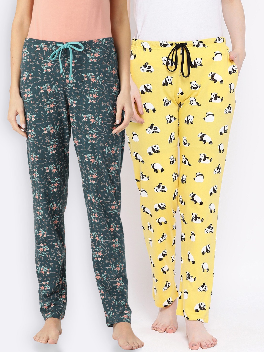 Kanvin Women Pack of 2 Printed Lounge Pants, Green