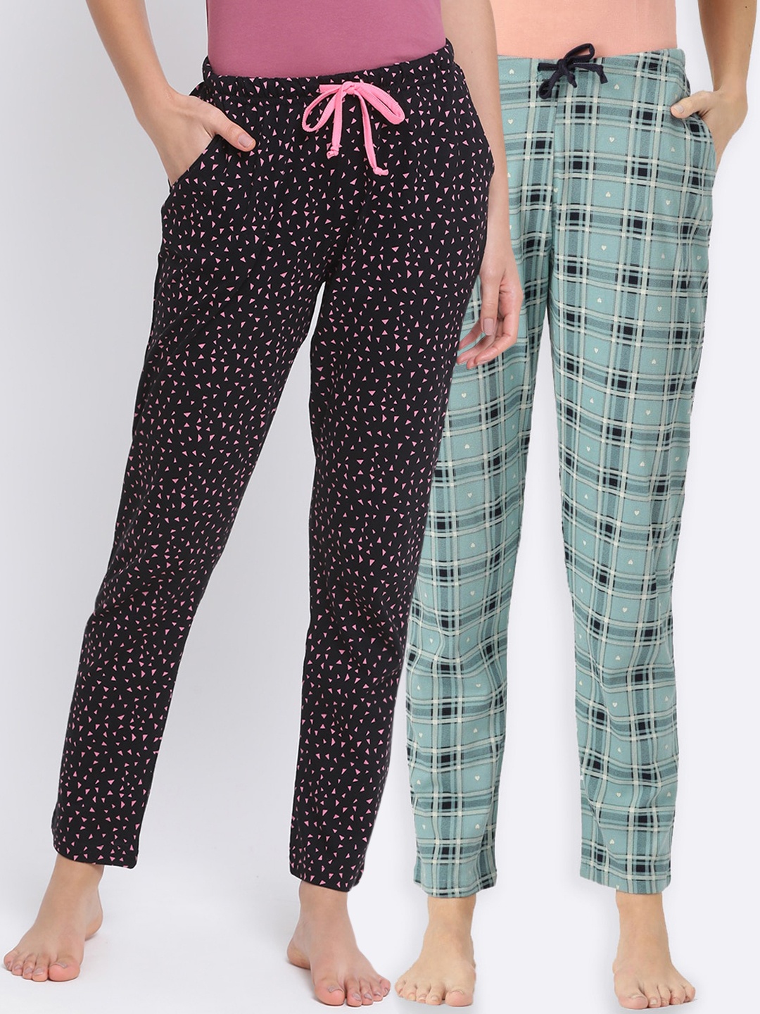 

Kanvin Women Pack Of 2 Cotton Cotton Lounge Pants, Teal