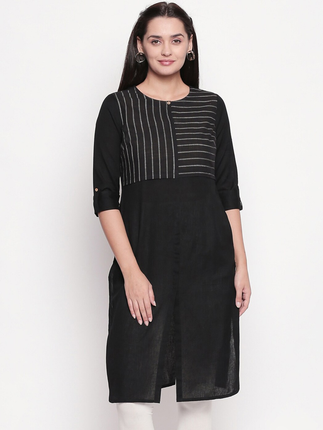 

RANGMANCH BY PANTALOONS Women Back Yoke Design Cotton Kurta, Black