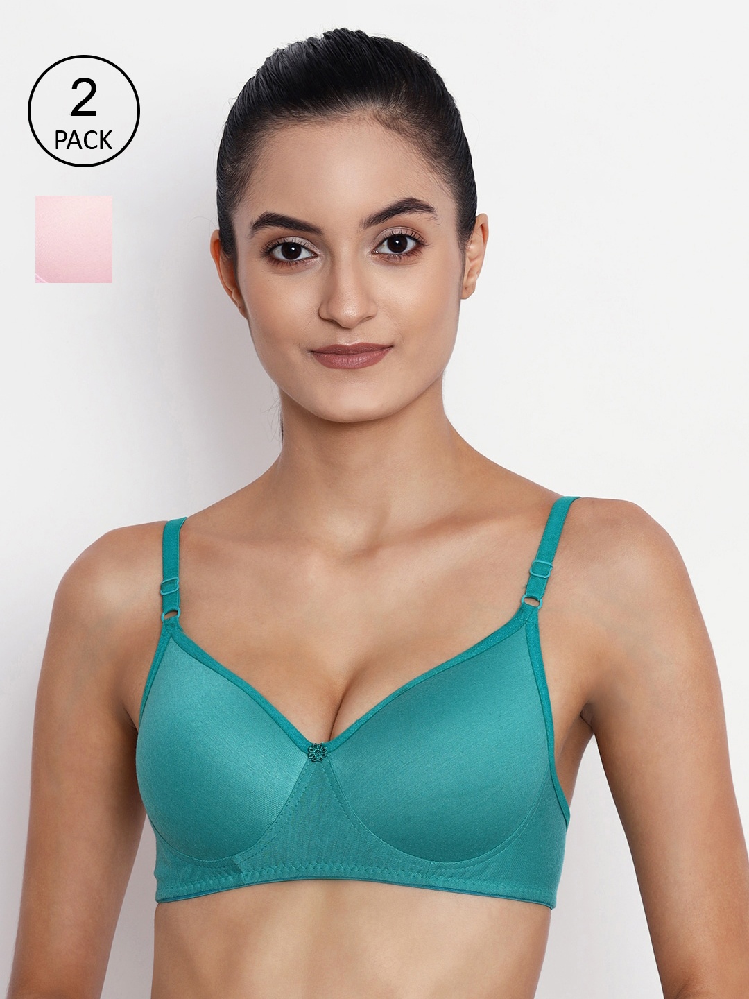

ABELINO Pink & Teal Green Solid Set of 2 T-shirt Bra COMBOYASHIPINKGREEN