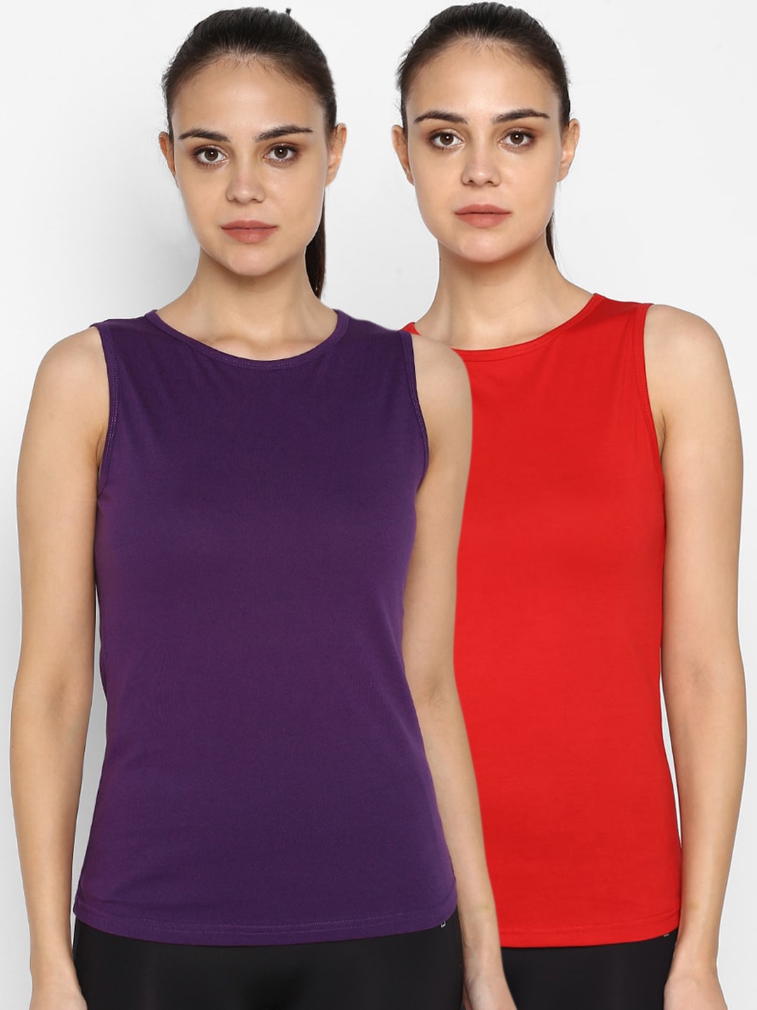 

appulse Women Multicoloured Pack of 2 Solid Round Neck T-shirt, Multi