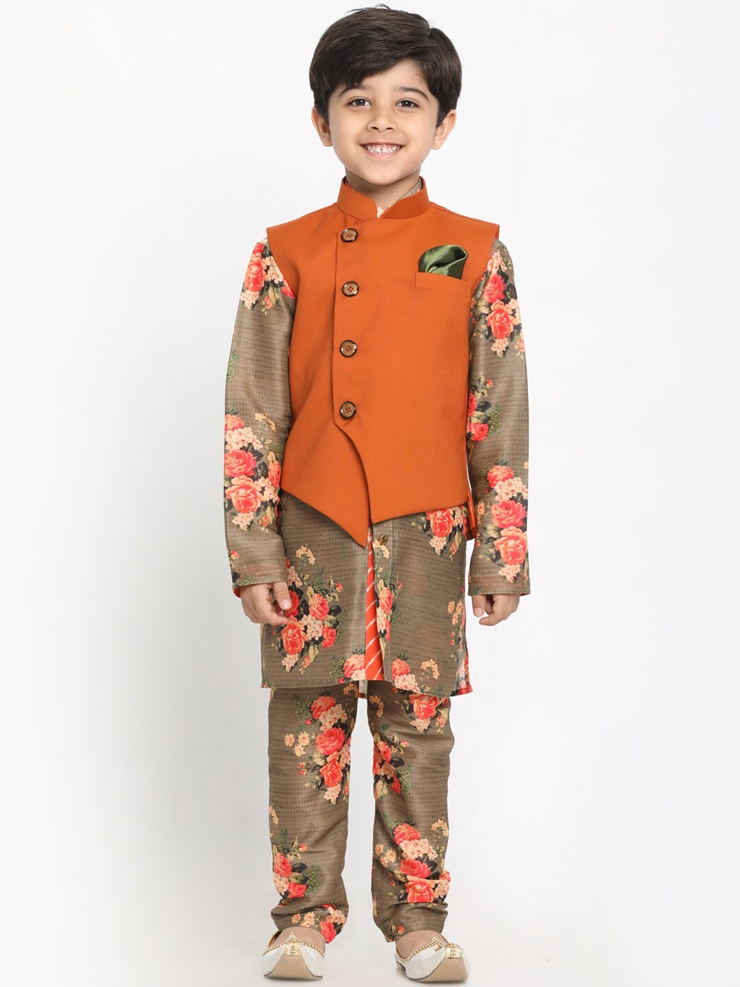 

JBN Creation Boys Brown Floral Printed Regular Straight Kurta & Pyjamas