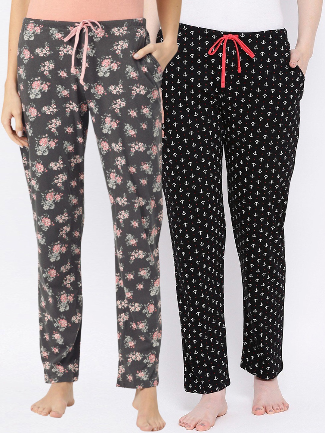 

Kanvin Women Pack Of 2 Printed Lounge Pants, Charcoal