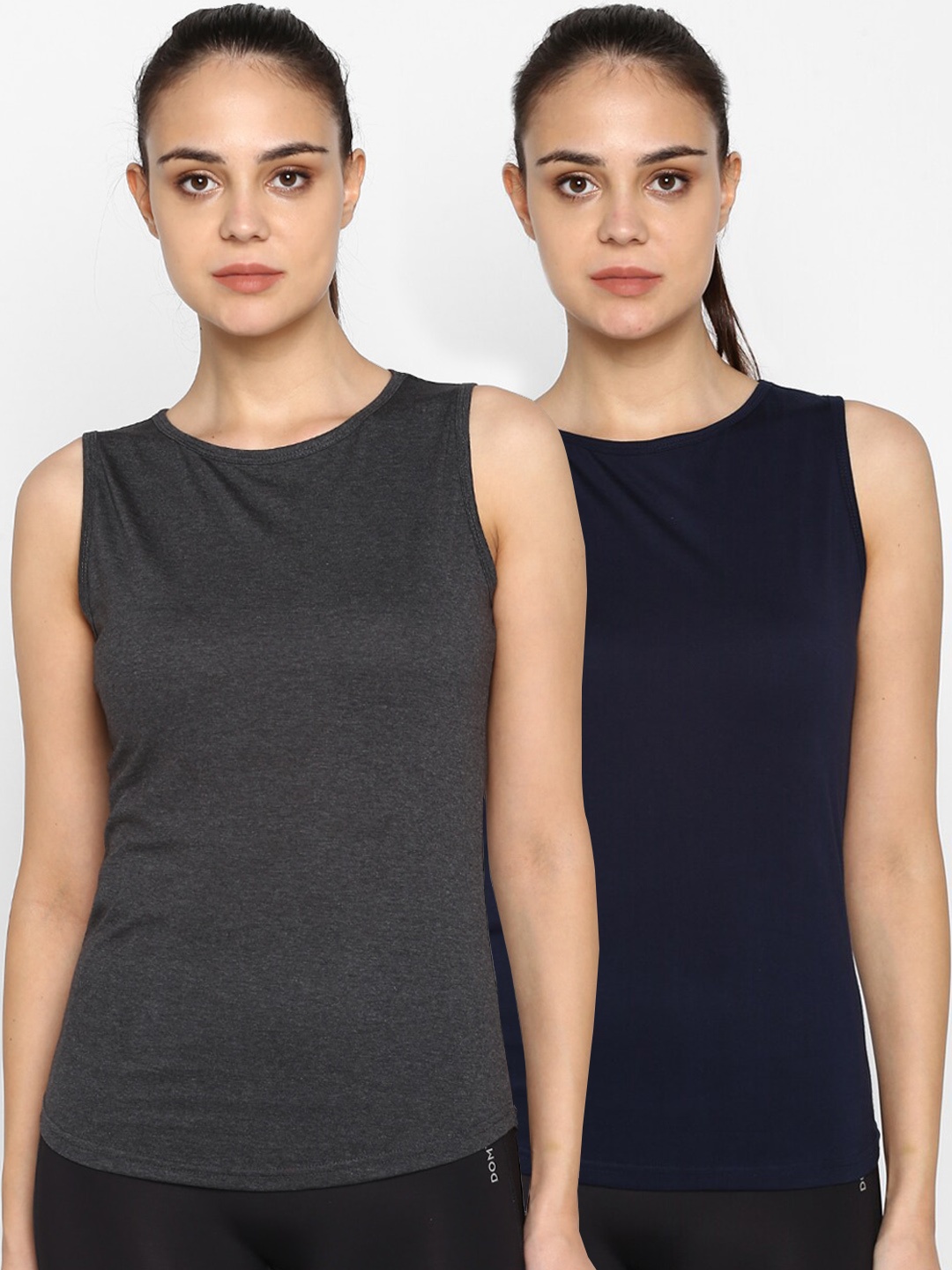 appulse Women Pack Of 2 Solid Round Neck T-shirts, Charcoal