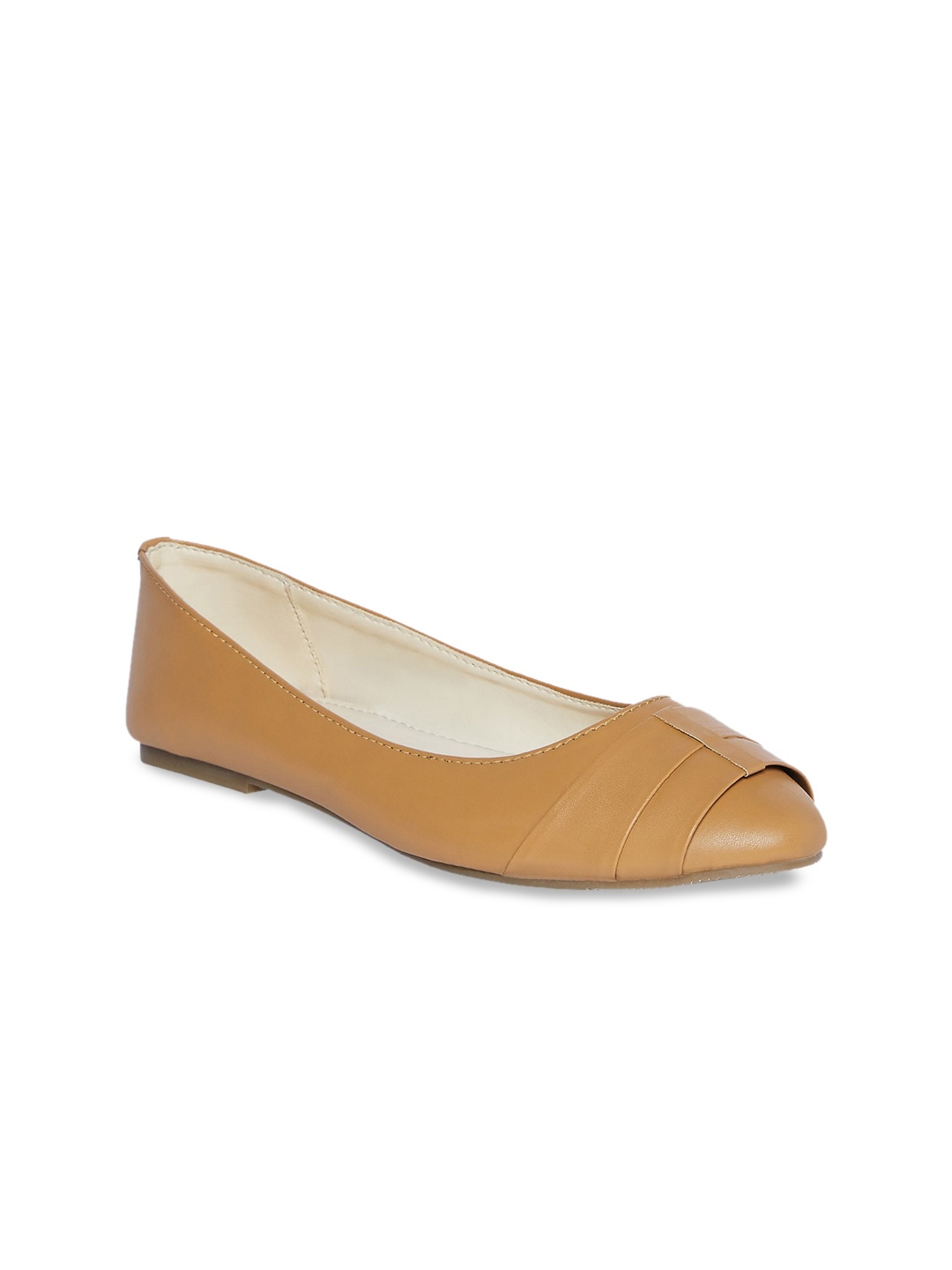 

People Women Tan Brown Solid Leather Ballerinas