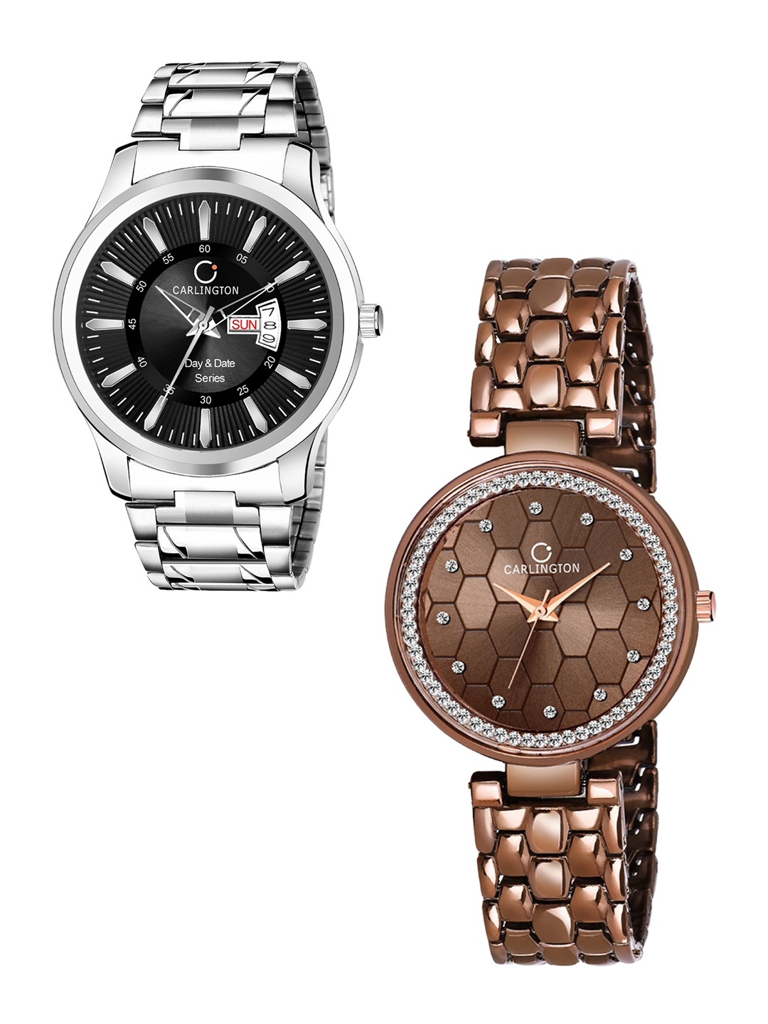 

CARLINGTON Unisex Copper-Toned & Silver-Toned Combo Analogue Watch