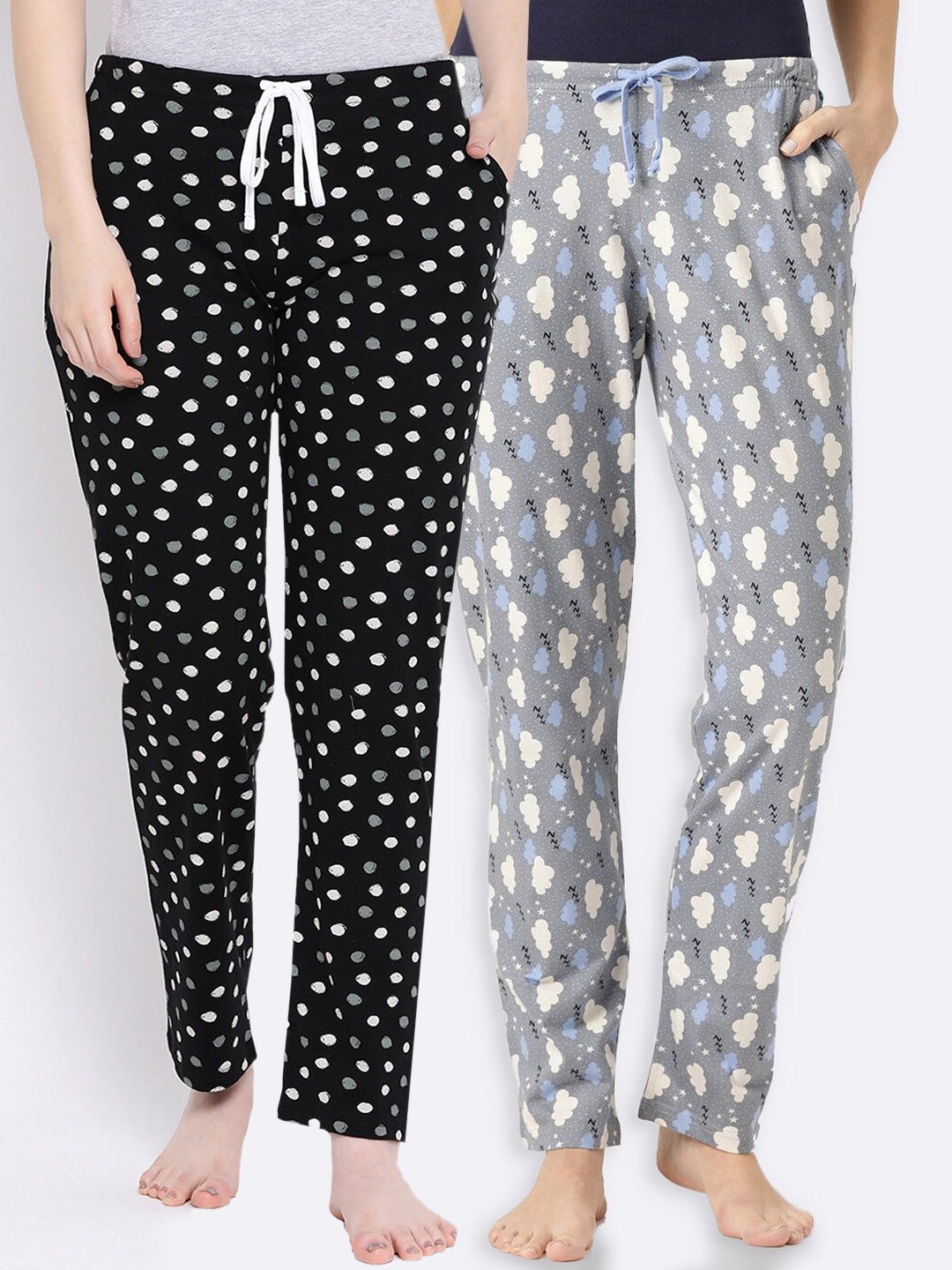 

Kanvin Women Pack Of 2 Printed Cotton Lounge Pants, Black