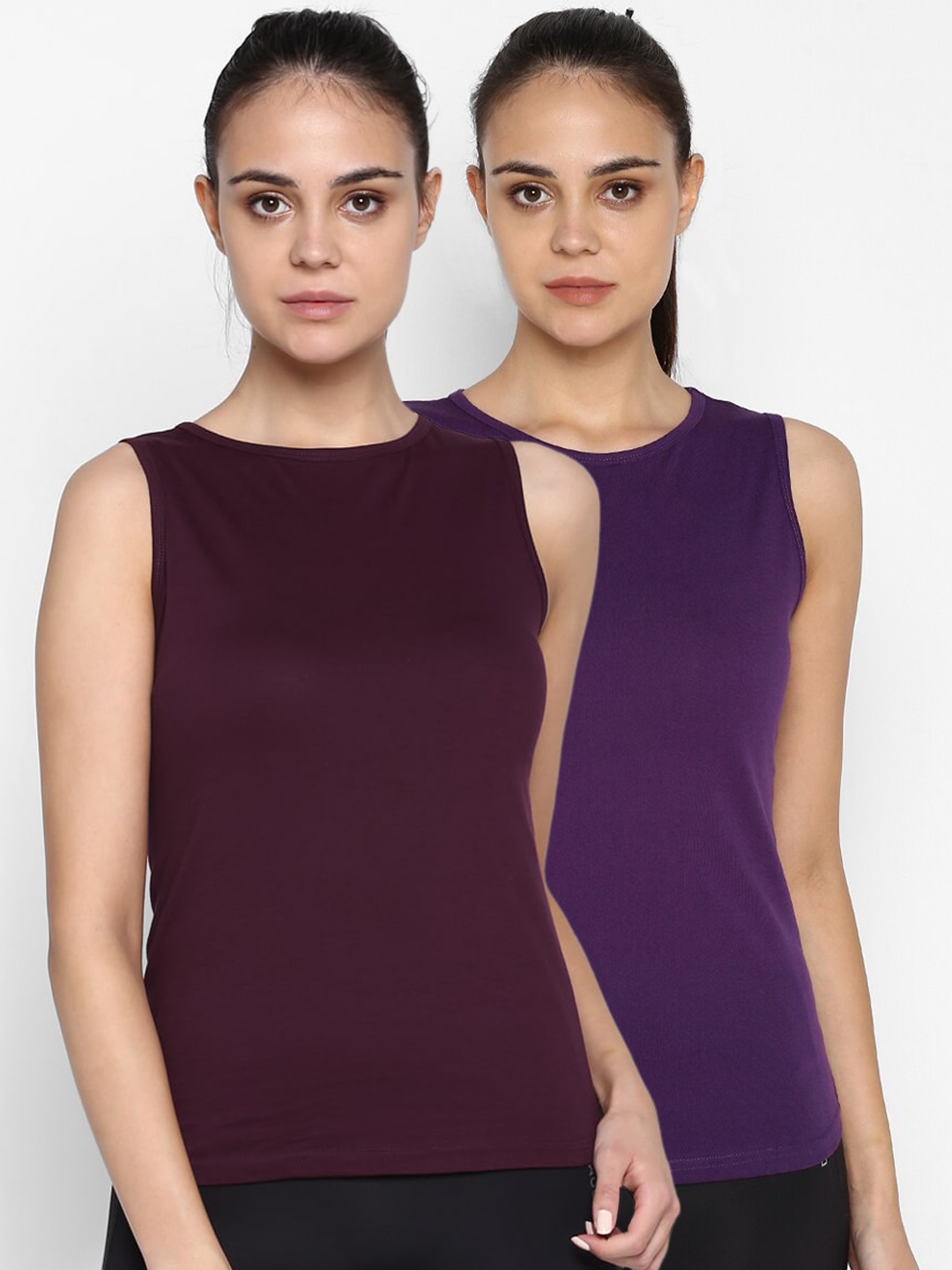 appulse Women Pack Of 2 Solid Round Neck T-shirt, Purple