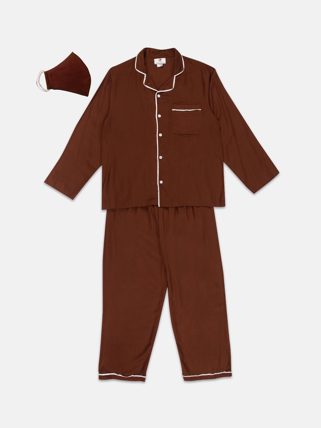 

TINY HUG Boys Brown Solid Night Suit