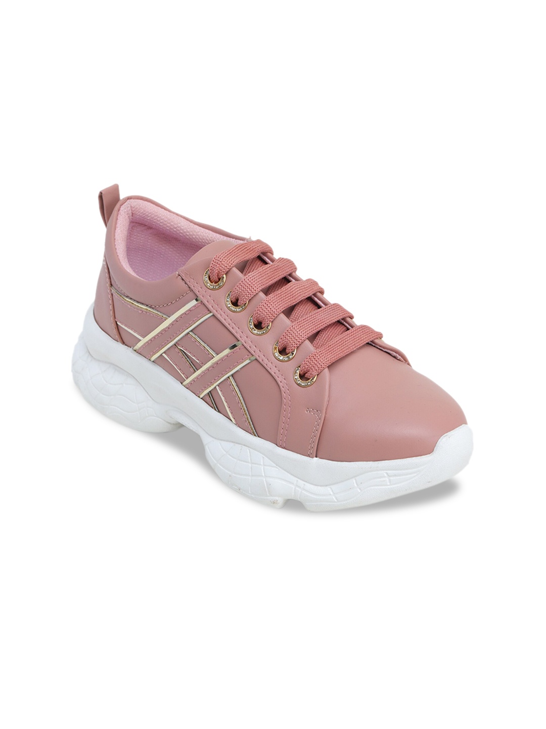 

LONDON STEPS Women Pink & Silver-Toned Striped Memory Foam Lightweight Sneakers