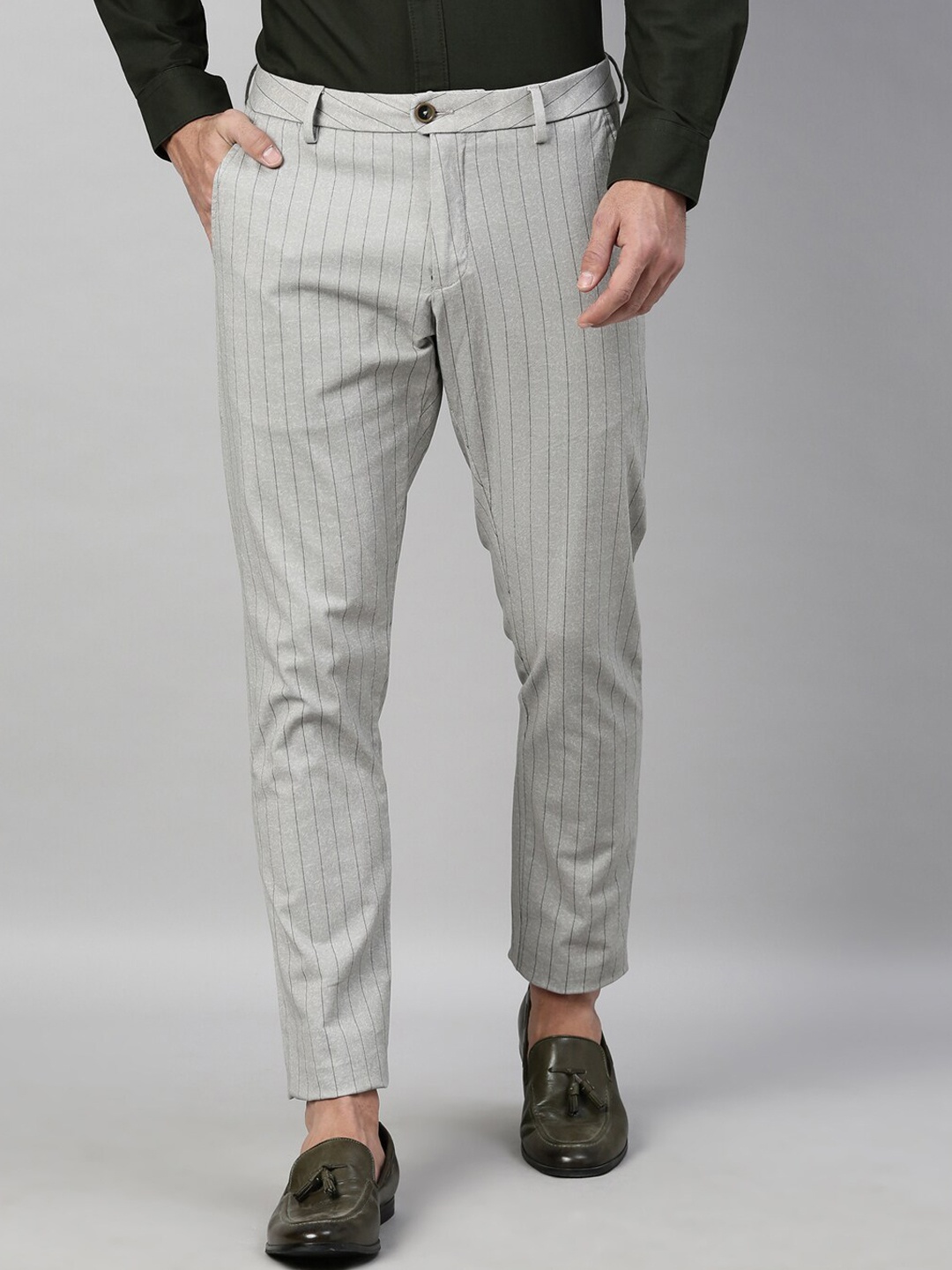 

RARE RABBIT Men Orlan Mid-Rise Regular Fit Striped Trouser, Black