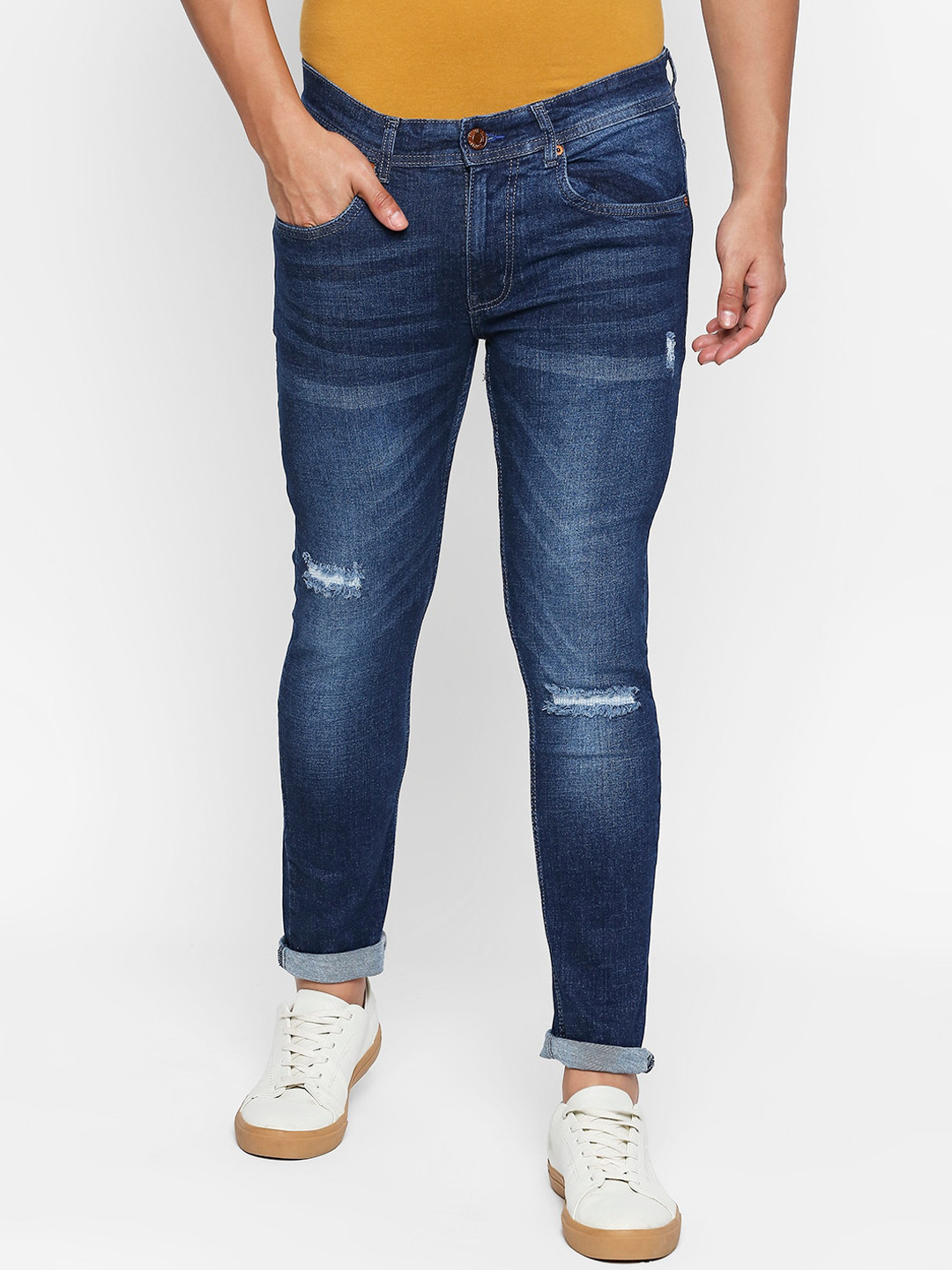 

People Men Blue Skinny Fit Mid-Rise Mildly Distressed Jeans
