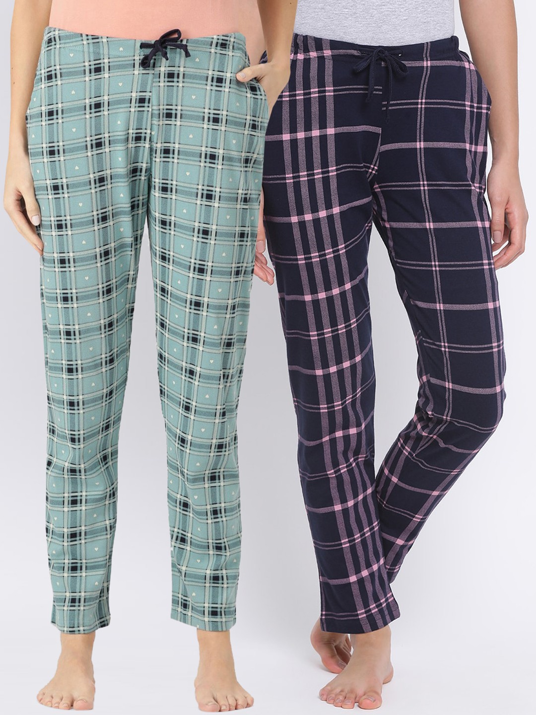 

Kanvin Women Pack Of 2 Blue Checked Lounge Pants