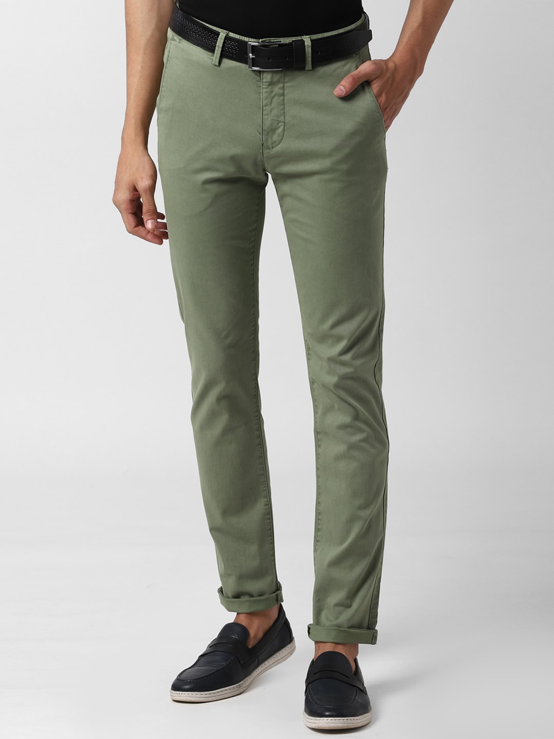 

Peter England Casuals Men Olive Green Slim Fit Solid Regular Trousers