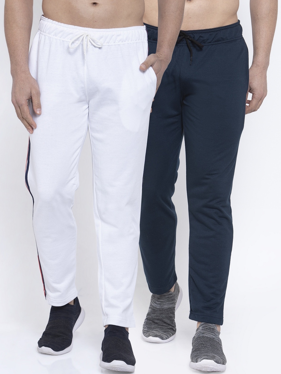 

NEUDIS Men Pack of 2 Solid Pure Cotton Track Pants, White